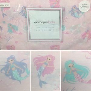 3pc Envogue Kids Mermaid TWIN Sheet Seahorse Starfish Pink Lavender Turquoise